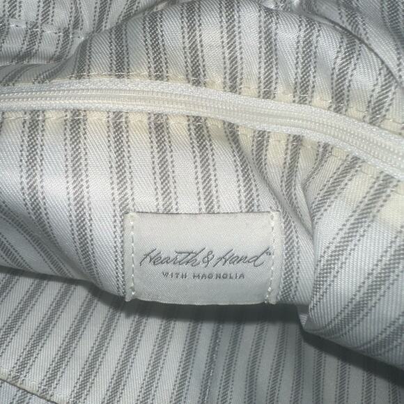 Hearth & Hand with Magnolia Canvas Tote Bag Navy with Tan Straps Large Carryall - Picture 9 of 13